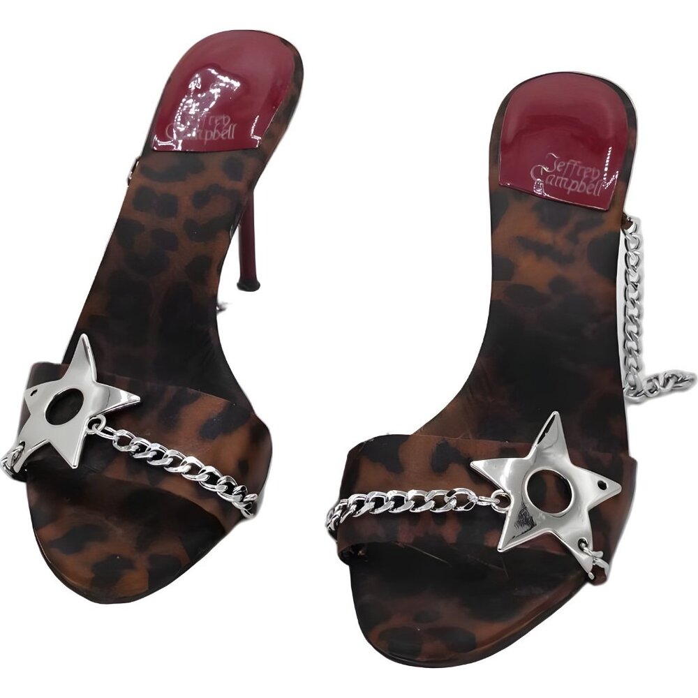 Jeffrey Campbell Soire Cheetah Print Satin Slide Sandals Heels US 6M - Picture 5 of 6